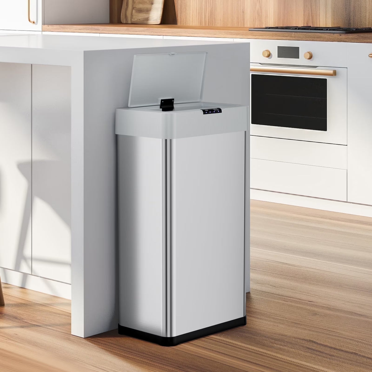LAZY BUDDY 60 Liter / 16 Gallon Stainless Steel Motion Sensor Trash Can for Kitchen, Bathroom, Rectangular