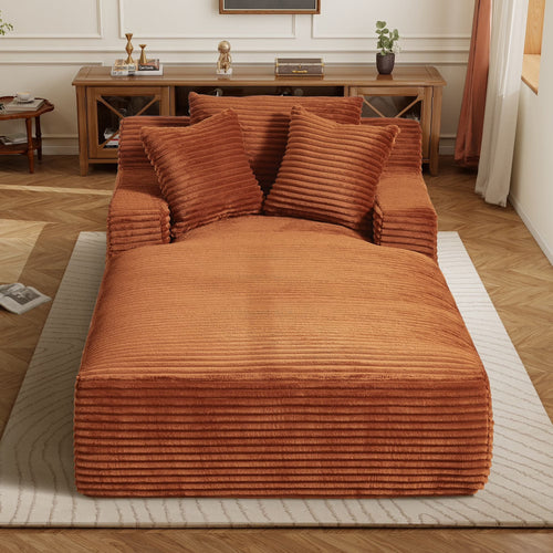 Aukfa 78.7" Extra Long Chaise Lounge Sofa, Oversized Upholstered Couch with 3 Pillows for Indoor Living Room/Bedroom,Orange