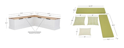 Linon Romero Backless Corner Nook with Storage, 5-Piece Cushion Set, Natural/White/Beige