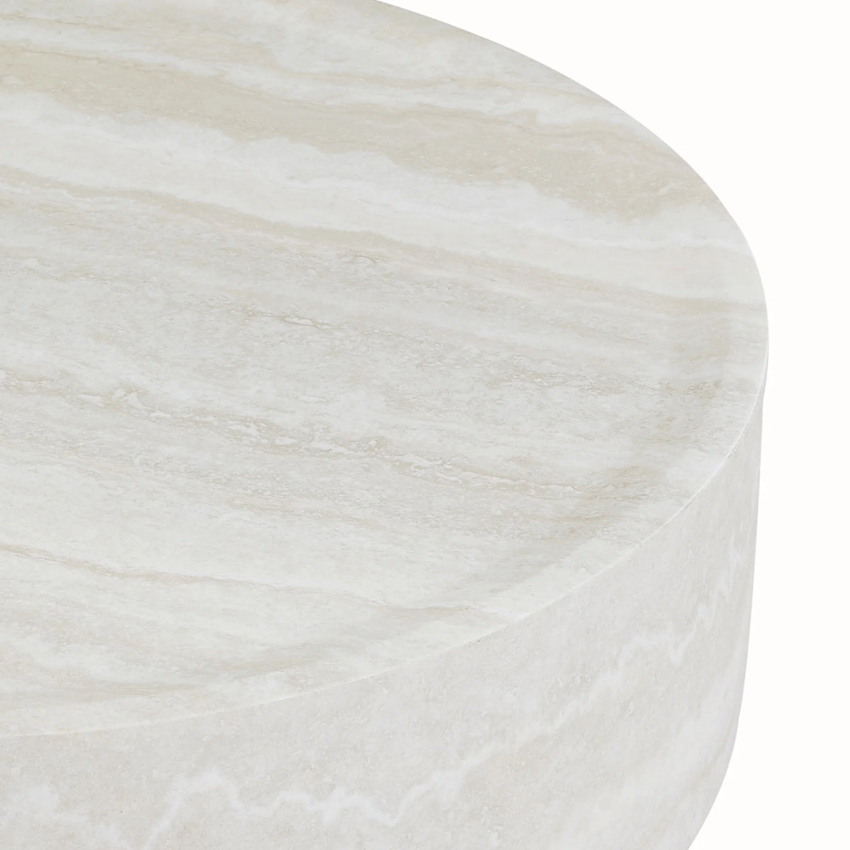 31.49'' Round Coffee Table with Marble Texture, Modern Low Drum Circle Fiberglass Coffee Table, Side Table Accent Table for Living Room, Outdoor, No Need Assembly, Marble
