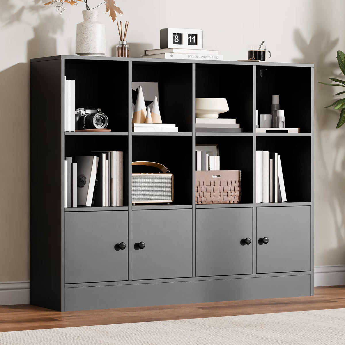 Cozy Castle 3-Tier Open Cube Bookcase with 12 Cubes and 4 Doors, Adjustable Shelves, White