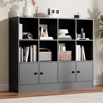 Cozy Castle 3-Tier Open Cube Bookcase with 12 Cubes and 4 Doors, Adjustable Shelves, White