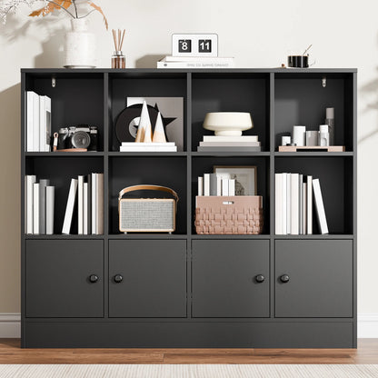 Cozy Castle 3-Tier Open Cube Bookcase with 12 Cubes and 4 Doors, Adjustable Shelves, White