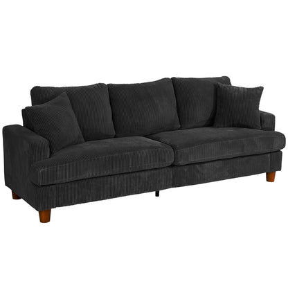 87" Corduroy Sofa,3 Seater Sofa with Extra Deep Seats,Neche Comfy Upholstered Couch for Living Room,2 Pillows,Green