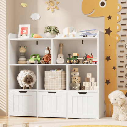 Toy Storage Organizer, Lofka Kids Bookcase with 3 Drawers & 6 Shelves for Nursery, Kids' Bedroom, White