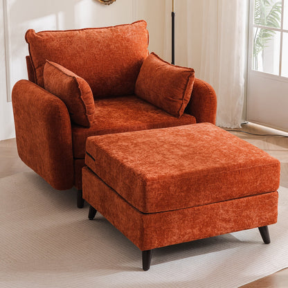 Rexulqo Oversized Accent Chair with All Seats Storage,Comfy Living Room Chairs with 2 Throw Pillow,Upholstered Mid-Century Armchair,24.5'' Deep Seat,Reading Chair For Bedroom ,Office,Chenille,Green