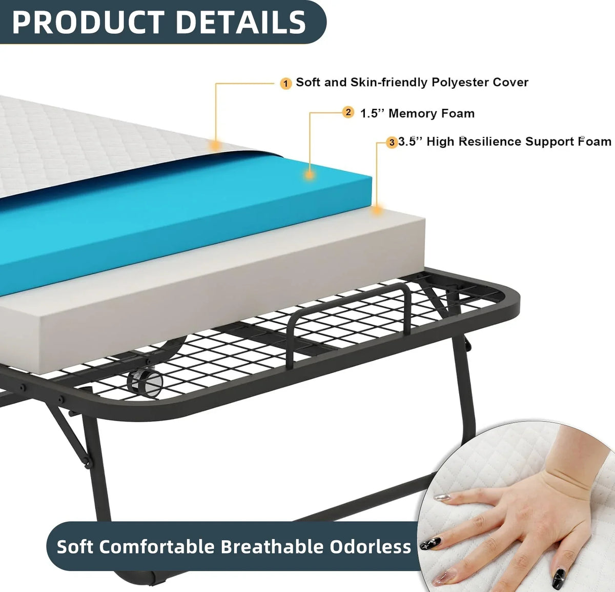 Full Size Folded Bed with Mattress, 75" x 54" Folding Bed, Twin Bed, Rollaway Bed Guest Bed for Adults with Sturdy Frame