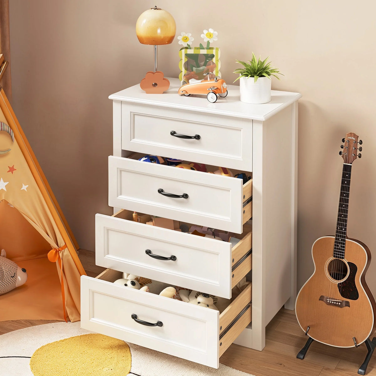 Bedroom Furniture Set - Includes Queen Bed Frame, 4-Drawer Dresser Set of 2 & 3 Seat Futon Sofa - Modern Storage Solution for Stylish Home Decor