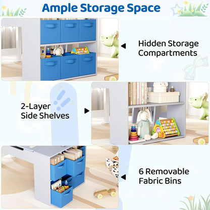 LAZY BUDDY Kids Art Table and 2 Chairs Set, 2 in 1 Easel & Toddler Craft Table and Chairs Set with Storage Bins, Paint Cups and Paper Roll, Activity Table Set for Children 3+