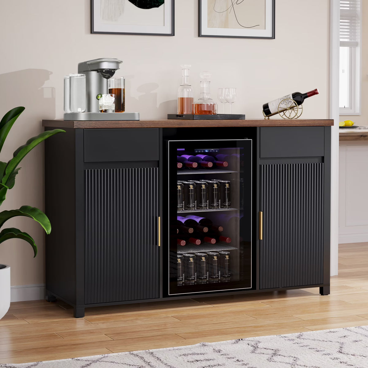 Coffee Bar Cabinet with Fridge Space, Mini Fridge Cabinet��Buffet Sideboard��53.2"L