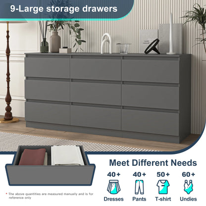 Resenkos Modern Mid Century 6 Drawer Wide Dressers Chests for Bedroom, Chest of Drawer Organizer Grey