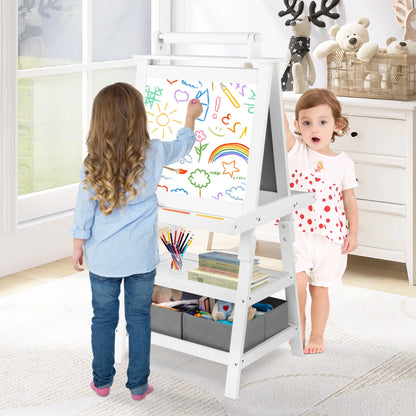 LINLUX 3 in 1 Art Easel for Kid, Whiteboard for Kid with Stand, Magnetic Chalkboard Pizarra, Grey