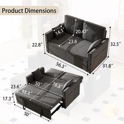 Convertible Sofa Bed,3-in-1 Sleeper Sofa with Pull Out Bed,Sleeper Futon Couch Loveseat with Adjsutable Backrest and Pillows for Living Room,Gray