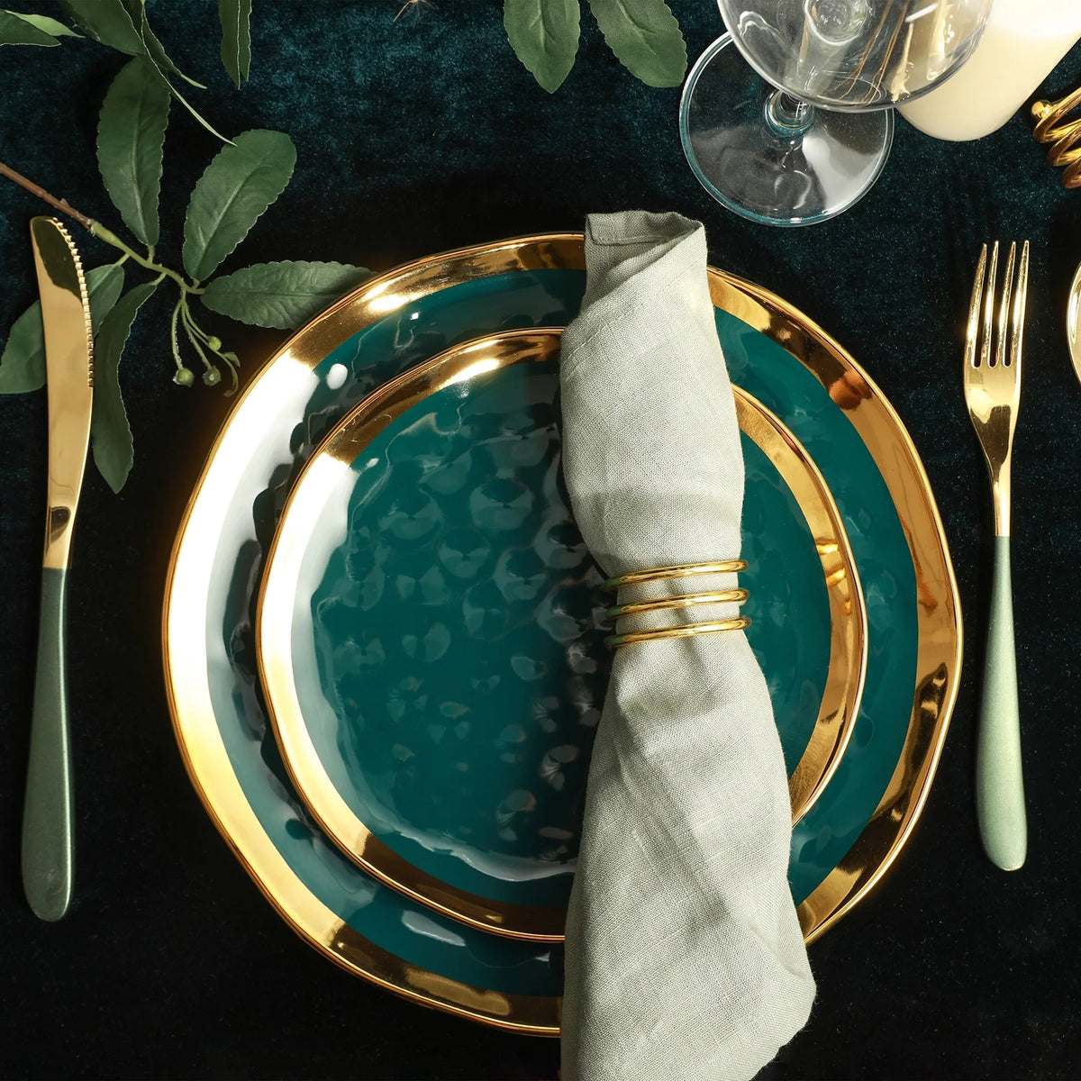 Stone Lain Florian 32-Piece Dinnerware Set Porcelain, Green