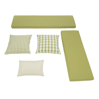 Linon Romero Backless Corner Nook with Storage, 5-Piece Cushion Set, Natural/White/Beige