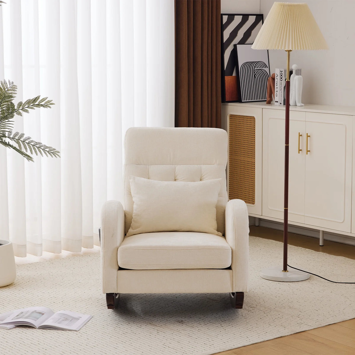 Ktaxon Rocking Accent Chair Glider Reading Chair Comfy Teddy Velvet Upholstered Single Sofa Rocker for Living Room, Nursery, Bedroom Beige