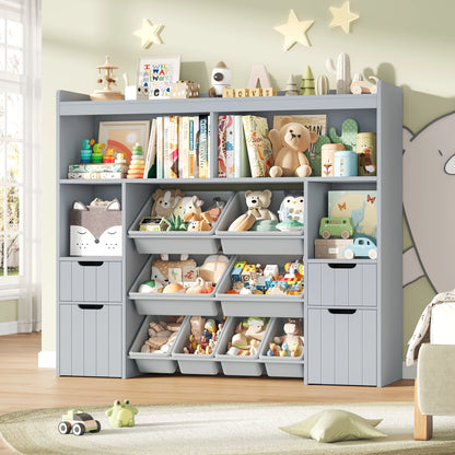 Homfa Kids Toy Storage Organizer with Removable Bin, Kids Bookshelf and Bookcase Toy Box with Drawers for Playroom, Classroom, White