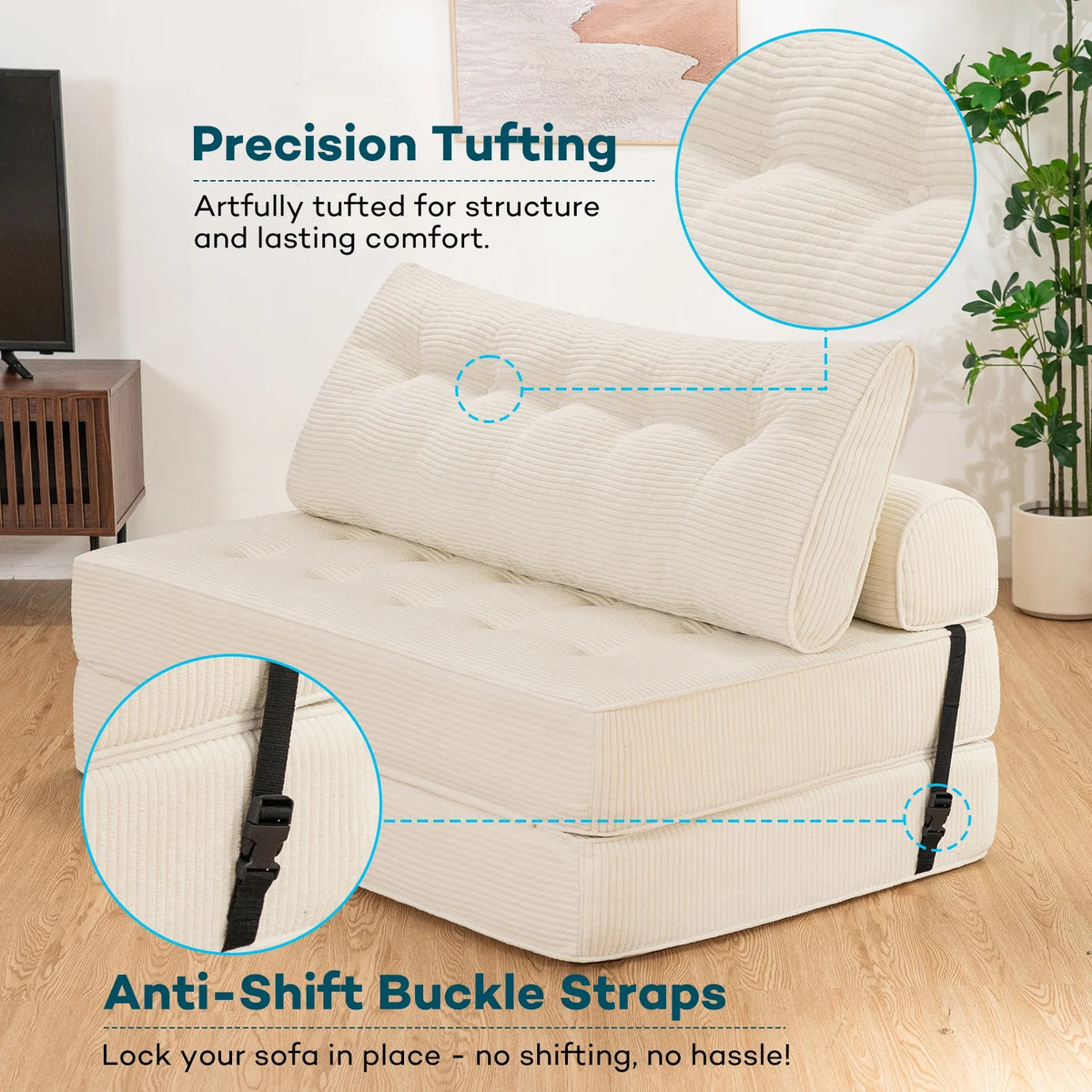 Hommpa Folding Sofa Bed Foldable Couch Bed Convertible Futon Chair with High Density Foam Filling with Pillow for Adult,Comfort chair bed for Living Room Bedroom,Gray,Single