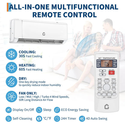 18000 BTU Mini Split Air Conditioner & Heater - Energy Saving 230V SEER2 21 Ductless Wall Mount AC Unit with WiFi, Remote Control & Installation Kit - Cools Rooms Up to 1250 Sq.Ft