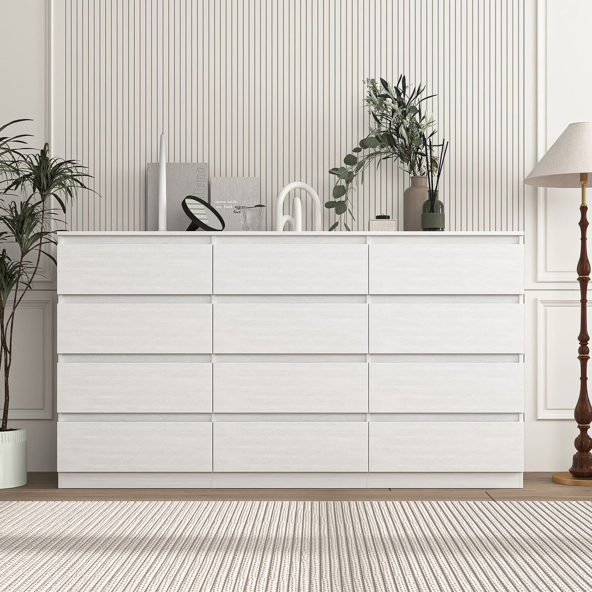 Resenkos Modern Mid Century 6 Drawer Wide Dressers Chests for Bedroom, Chest of Drawer Organizer Grey