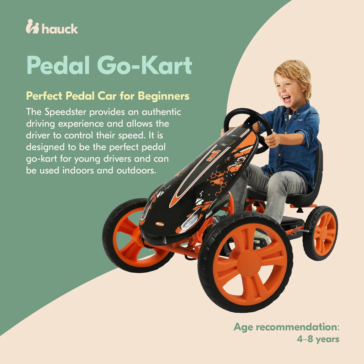 Hauck Speedster Pedal Go Kart w/ Adjustable Bucket Seat for Kids Ages 4 to 8, Fire Rescue