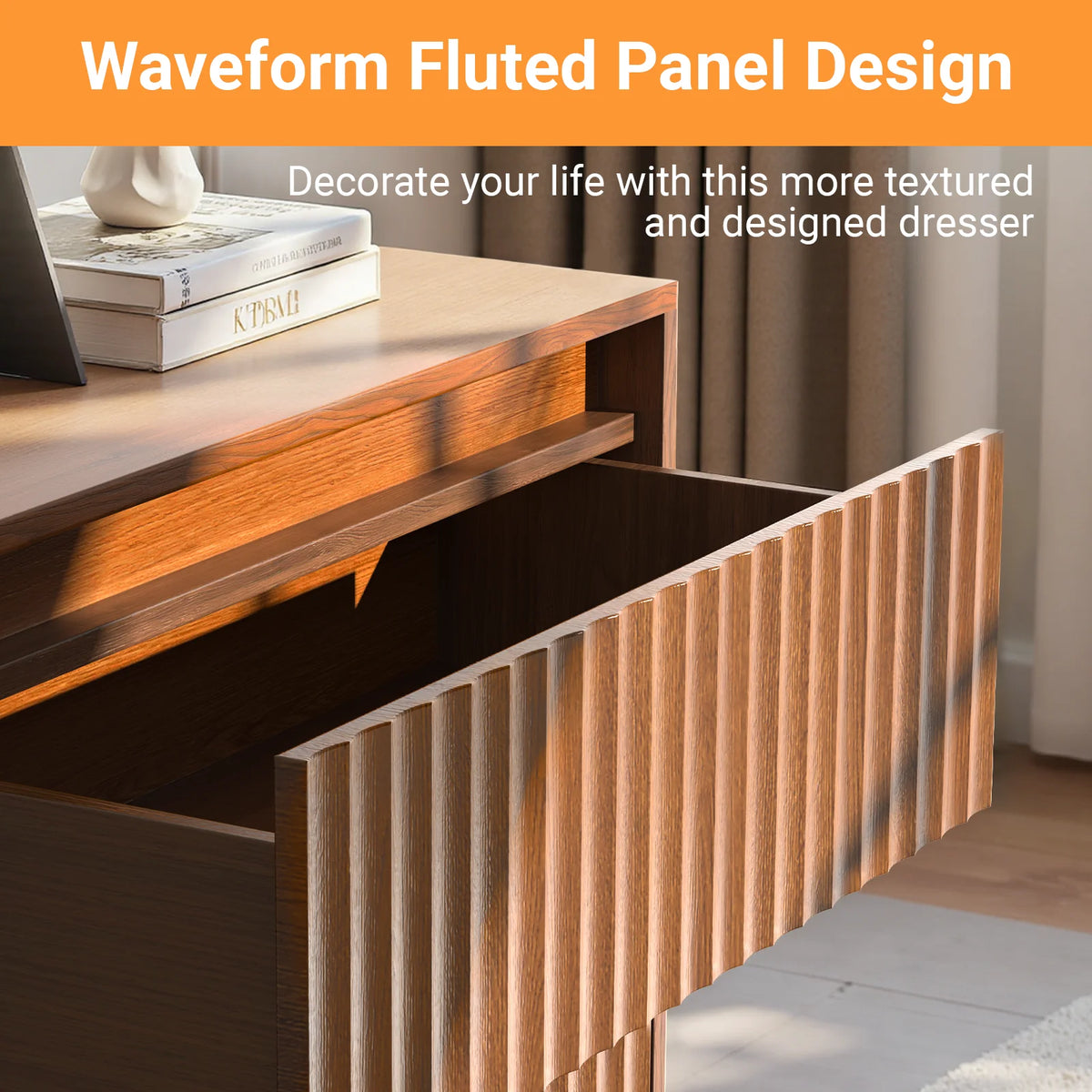 Wood Dresser, 6 Drawer Dresser for Bedroom, Modern Chest of Drawers with Deep Drawers Waterproof Living Room, Hallway, Entryway
