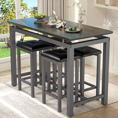 Counter Height Table Set of 5, Breakfast Bar Table and Stool Set, Minimalist Dining Table with Backless Stools, Wood Top Pub Table & Chair Set for Kitchen Apartment Bistro - Space Saving
