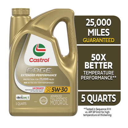 Castrol EDGE Extended Performance 5W-30 Advanced Full Synthetic Motor Oil, 5 Quarts