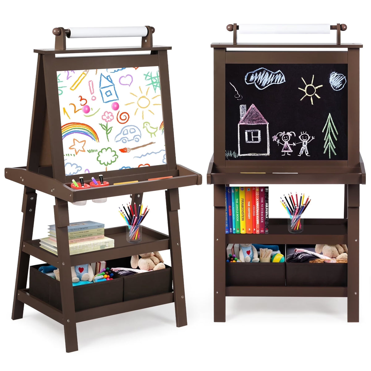 LINLUX 3 in 1 Art Easel for Kid, Whiteboard for Kid with Stand, Magnetic Chalkboard Pizarra, Grey