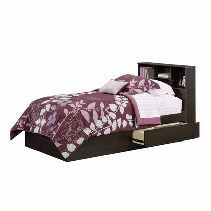Your Zone Easy to Assemble Storage Bed with Bookcase Headboard, Twin, Natural Teak Finish