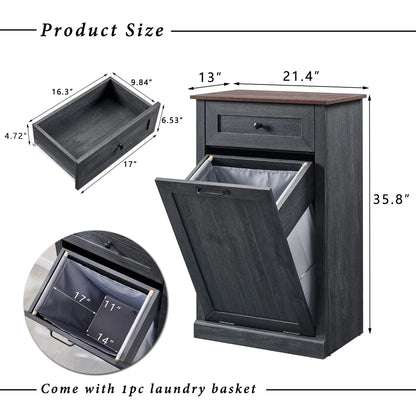 SinCiDo Kitchen Double Tilt Out Trash Can Cabinet, 20 Gallon Farmhouse Wooden Trash Garbage Can with Drawer
