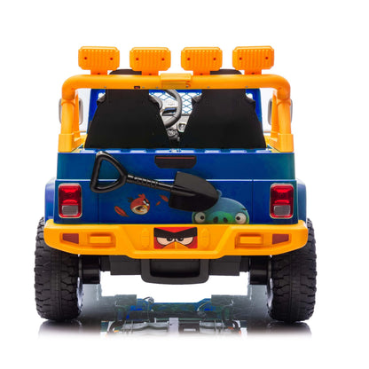 Joyracer 24 Volt Ride on Toys for Big Kids, Licensed Angry Birds Ride on Truck with Remote, 2 Seater 4WD Electric Ride ons with Shovel, Bluetooth, Lights, Power Car Wheels for 3-8, 130lbs, Green