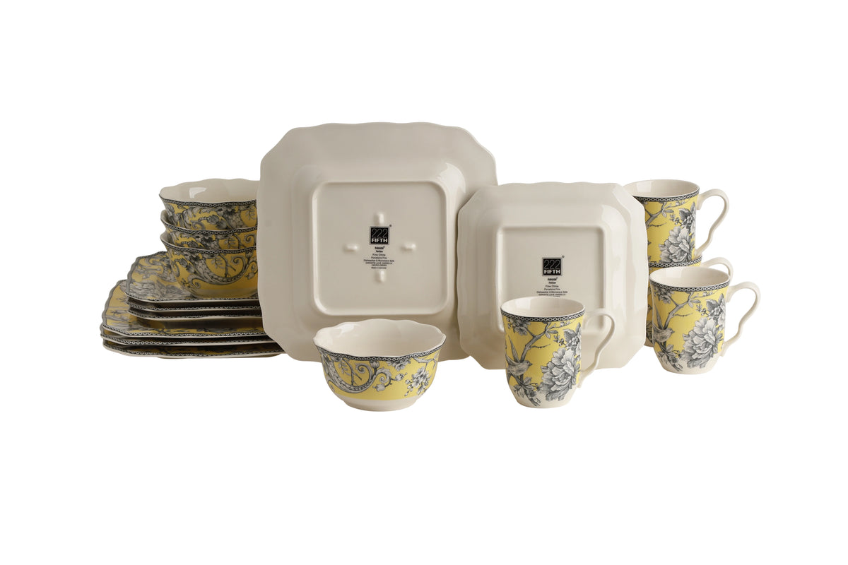 222 Fifth Adelaide Round 16-Piece Porcelain Dinnerware Set, Black Toile