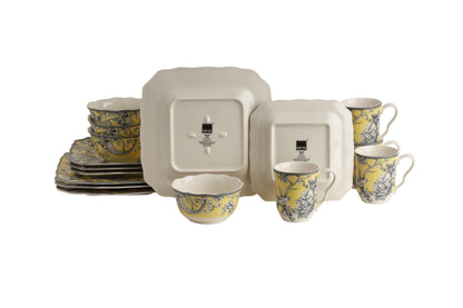 222 Fifth Adelaide Round 16-Piece Porcelain Dinnerware Set, Black Toile