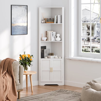 67'' Tall Corner Storage Cabinet with 2 Barn Doors for Living Room, Kitchen, Bathroom, Laundry Room, White