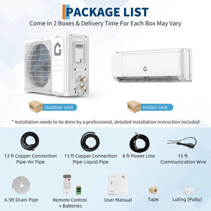 18000 BTU Mini Split Air Conditioner & Heater - Energy Saving 230V SEER2 21 Ductless Wall Mount AC Unit with WiFi, Remote Control & Installation Kit - Cools Rooms Up to 1250 Sq.Ft