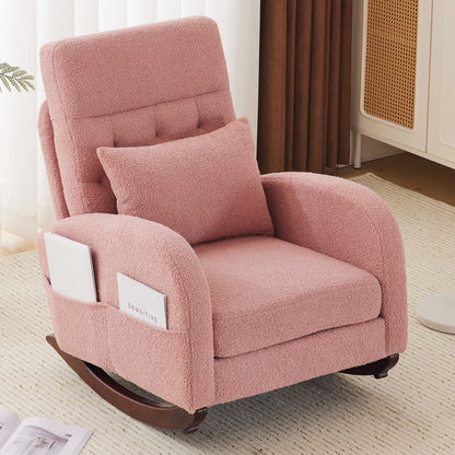 Ktaxon Rocking Accent Chair Glider Reading Chair Comfy Teddy Velvet Upholstered Single Sofa Rocker for Living Room, Nursery, Bedroom Beige