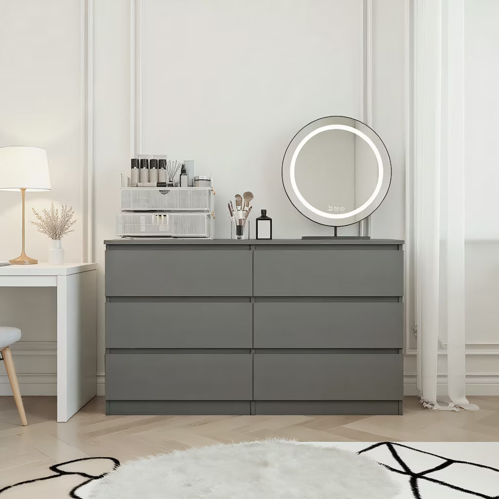 Kadyn Modern 6 Drawer Dresser Wood Cabinet,Dresser for Bedroom, Kitchen Storage Cabinet with Drawers, Chest of Drawers(Black)