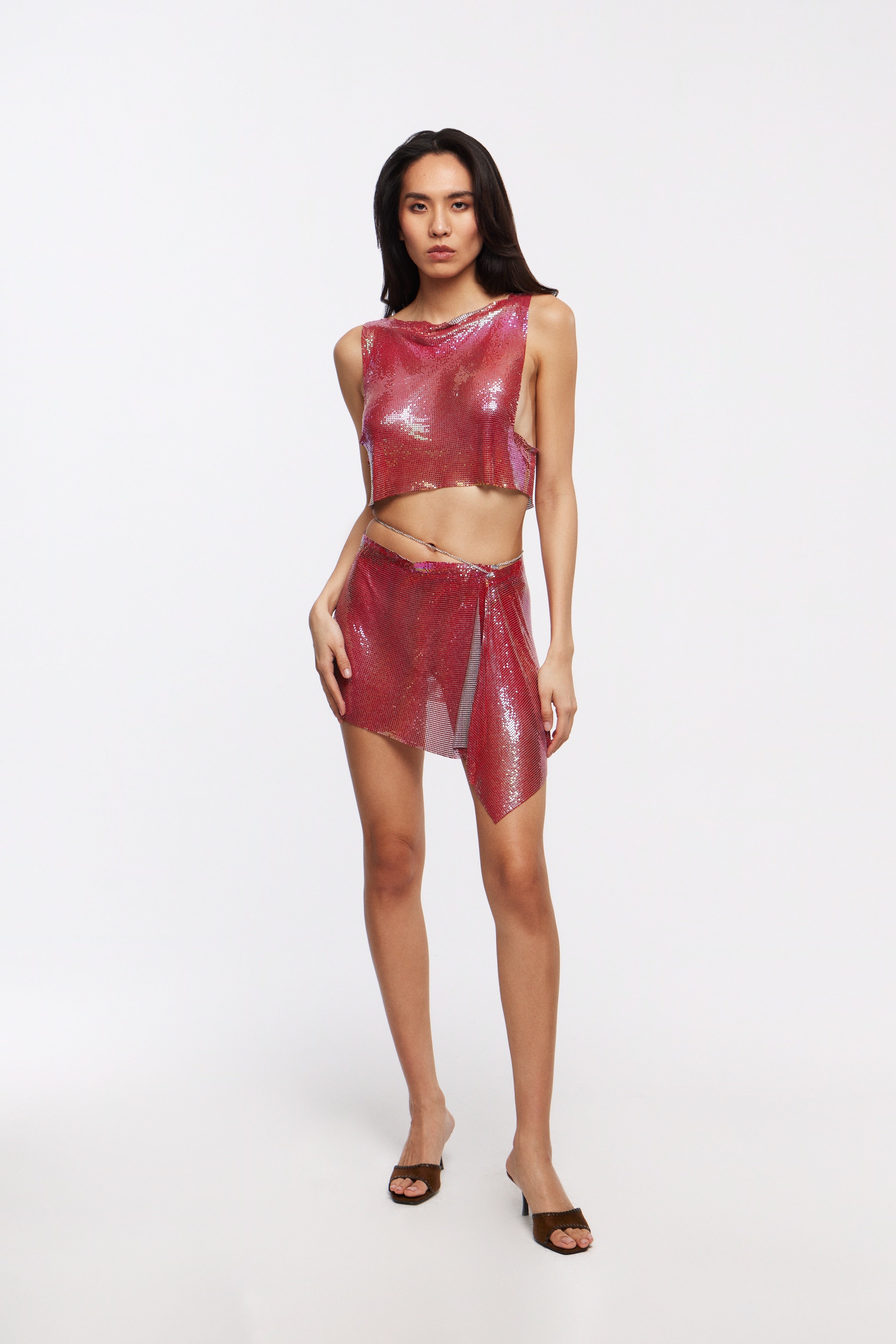 LUNA Fuchsia Midi Skirt by Retail Agenda- Red