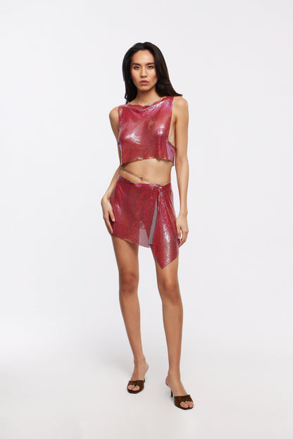 LUNA Fuchsia Midi Skirt by Retail Agenda- Red