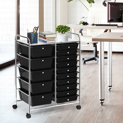 Costway 15 Drawer Rolling Storage Cart Tools Scrapbook Paper Office School Organizer White