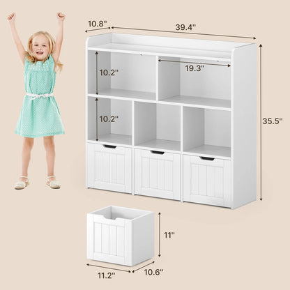 Toy Storage Organizer, Lofka Kids Bookcase with 3 Drawers & 6 Shelves for Nursery, Kids' Bedroom, White