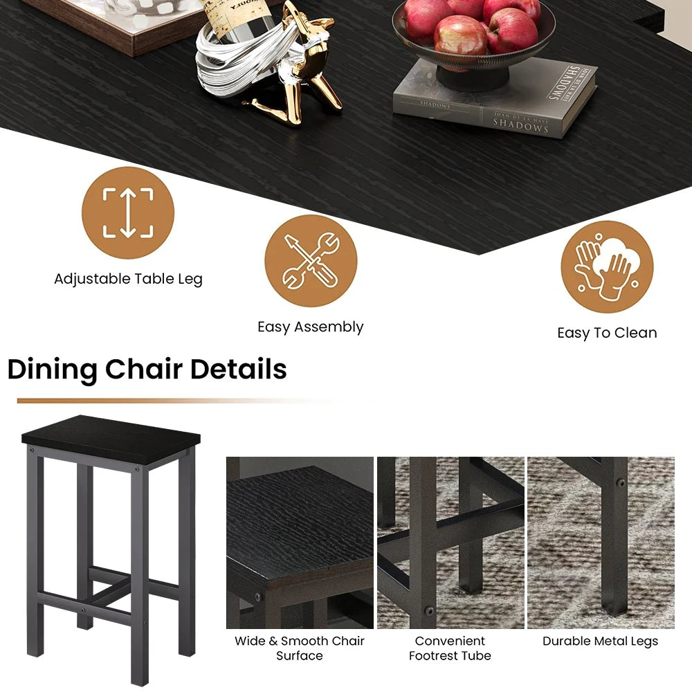 Counter Height Table Set of 5, Breakfast Bar Table and Stool Set, Minimalist Dining Table with Backless Stools, Wood Top Pub Table & Chair Set for Kitchen Apartment Bistro - Space Saving