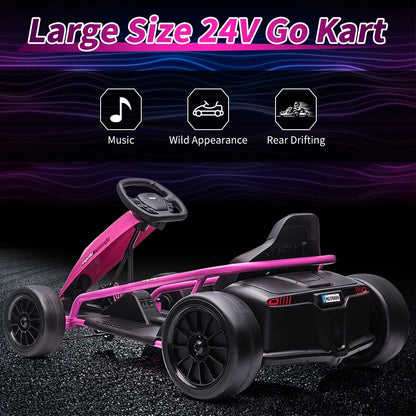 Simzone Go Kart for Kids 24V Battery 300WX2 Motors Pedal On Foot Go Cart 8MPH High Speed Drifting Car with Slow Start Function Music Elastic Durable Tires, Blue