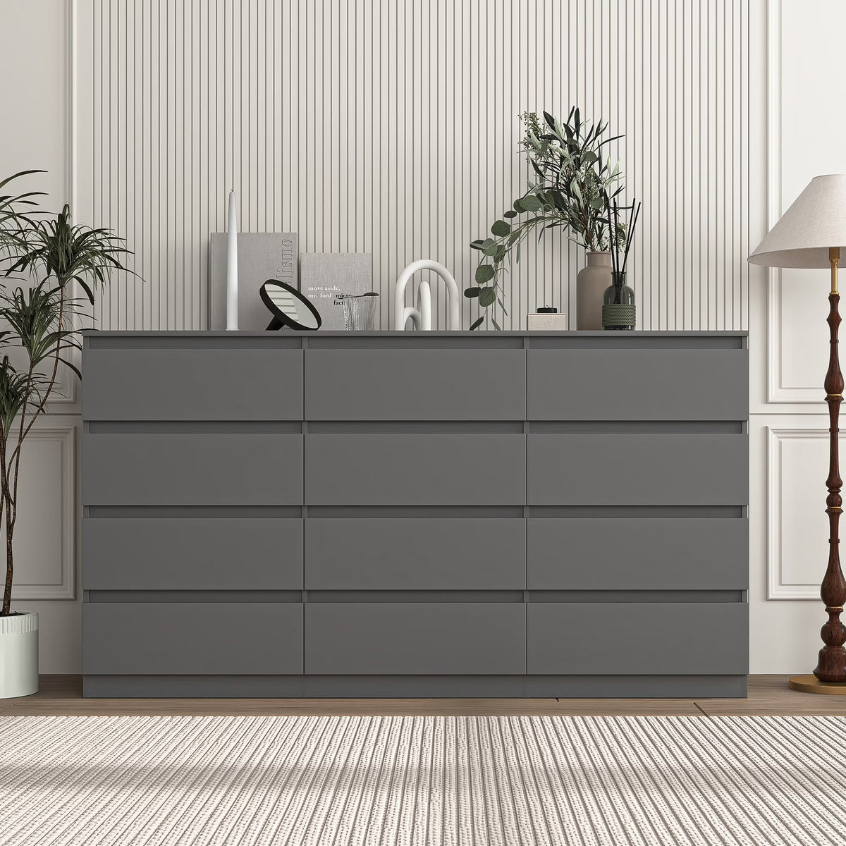 Kadyn Modern 6 Drawer Dresser Wood Cabinet,Dresser for Bedroom, Kitchen Storage Cabinet with Drawers, Chest of Drawers(Black)
