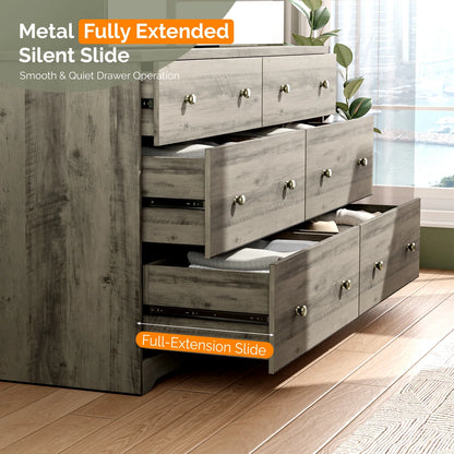 Ktaxon 6 Drawer Double Dresser Wood Dresser Storage Cabinet Drawer Organizer Chest Of Drawers, White