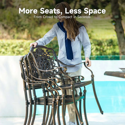 7-Piece Patio Furniture Dining Set, All-Weather Cast Aluminum Outdoor Table and Chairs for 6, Includes 4 Dining Chair & 2 Swivel Chairs & 60���� Rectangular Table, Beige