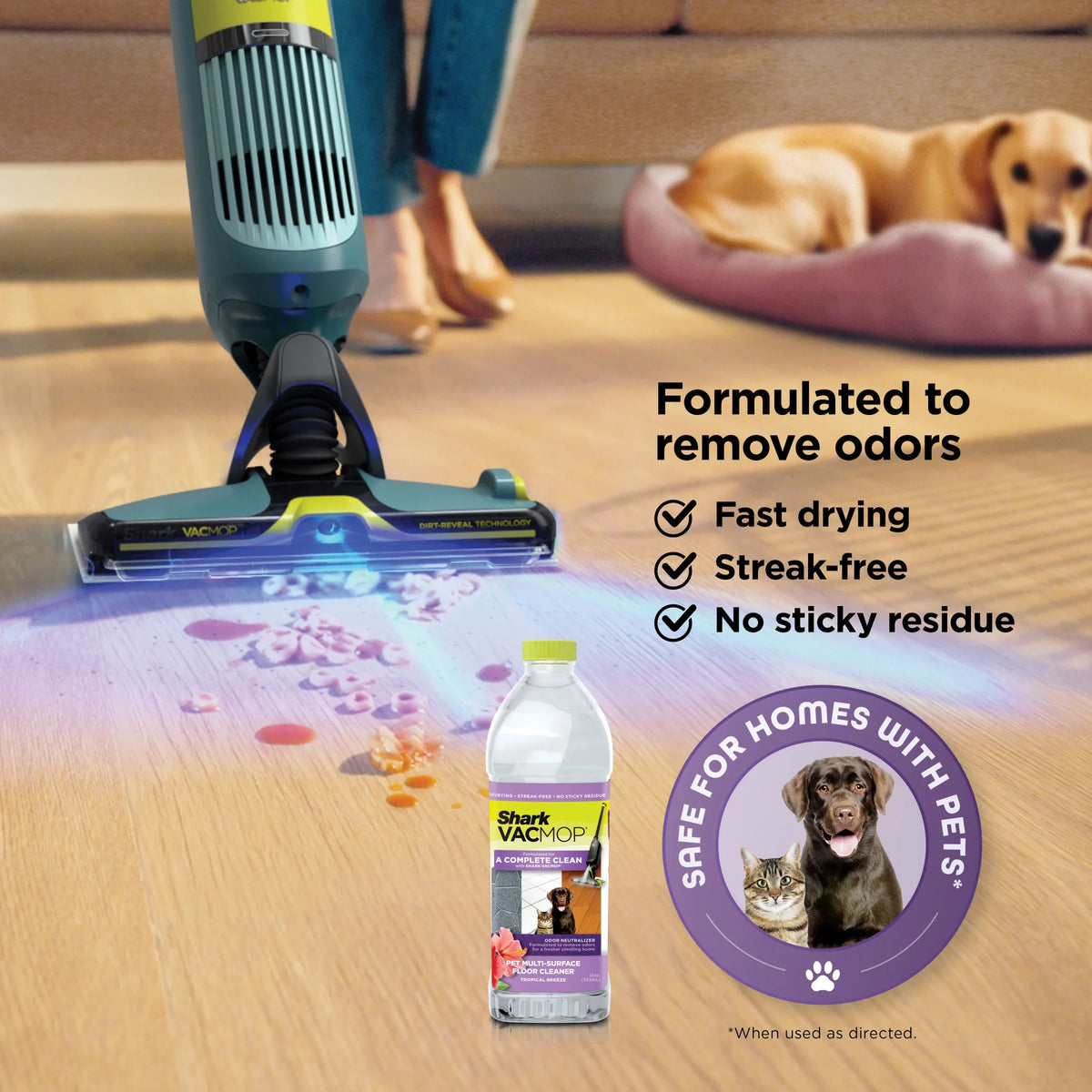 Shark VACMOP Reveal Cordless Hard Floor Cleaner, Vacuum and Spray Mop, 4 Disposable Pads, 12oz Pet Multi-surface Cleaning Solution, VM401