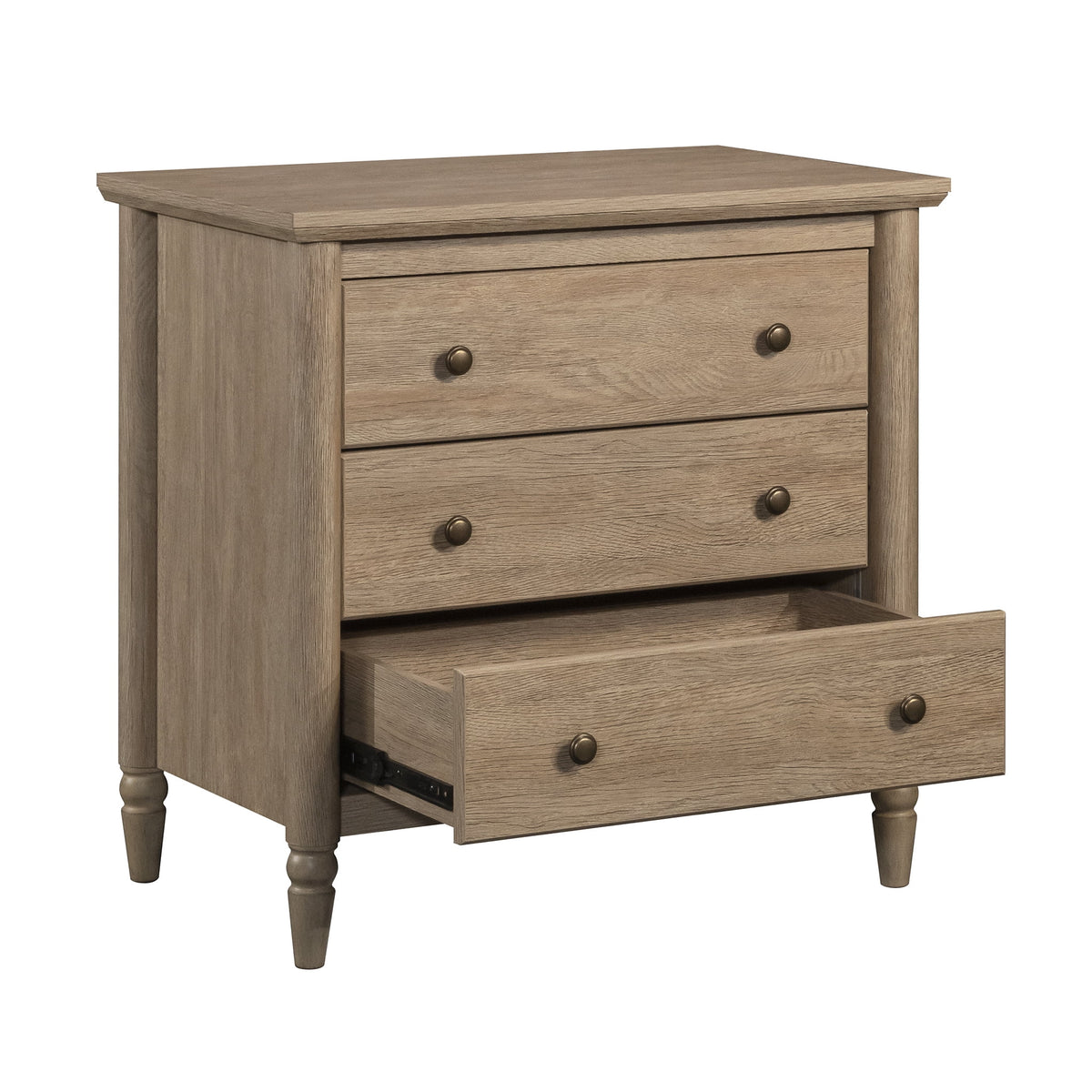 My Texas House Monroe 3 Drawer Nightstand with USB, Brushed Oak Finish