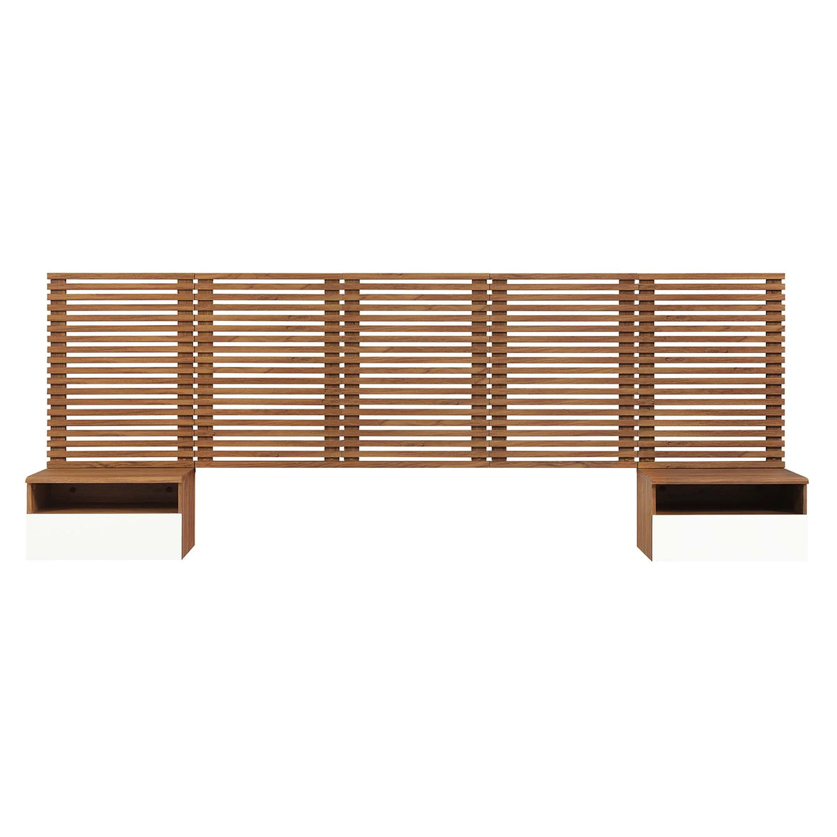 Modway Render Wall Mount Queen Headboard and Modern Nightstands in Walnut